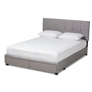 Baxton Studio Baxton Studio Queen Size Upholstered Platform Bed with Storage Drawers and Biscuit Tufted Headboard Light Netti-Grey-Queen
