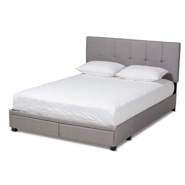 Baxton Studio Baxton Studio Queen Size Upholstered Platform Bed with Storage Drawers and Biscuit Tufted Headboard Light Netti-Grey-Queen