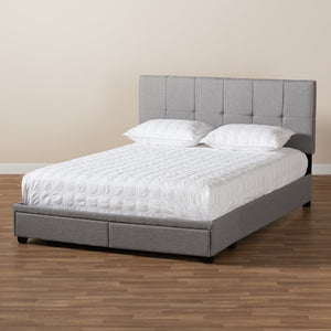 Baxton Studio Baxton Studio Queen Size Upholstered Platform Bed with Storage Drawers and Biscuit Tufted Headboard Light Netti-Grey-Queen