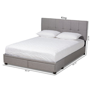 Baxton Studio Baxton Studio Queen Size Upholstered Platform Bed with Storage Drawers and Biscuit Tufted Headboard Light Netti-Grey-Queen