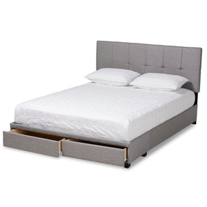 Baxton Studio Baxton Studio Queen Size Upholstered Platform Bed with Storage Drawers and Biscuit Tufted Headboard Light Netti-Grey-Queen