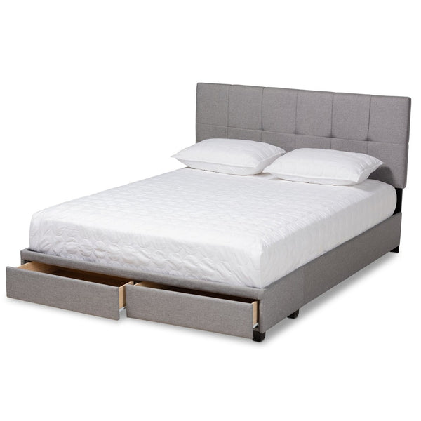 Baxton Studio Baxton Studio Queen Size Upholstered Platform Bed with Storage Drawers and Biscuit Tufted Headboard Light Netti-Grey-Queen