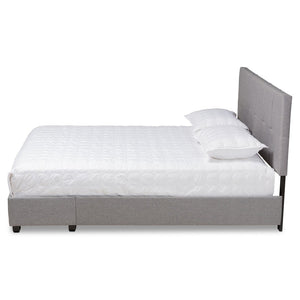 Baxton Studio Baxton Studio Queen Size Upholstered Platform Bed with Storage Drawers and Biscuit Tufted Headboard Light Netti-Grey-Queen
