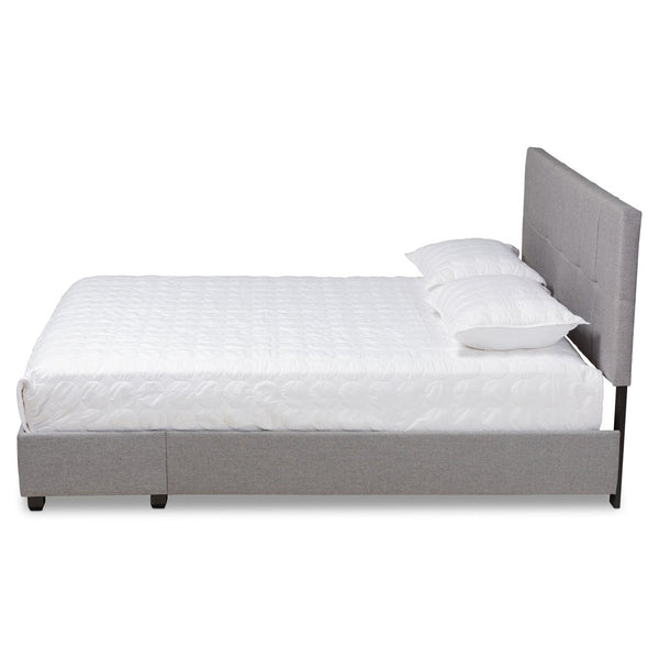 Baxton Studio Baxton Studio Queen Size Upholstered Platform Bed with Storage Drawers and Biscuit Tufted Headboard Light Netti-Grey-Queen