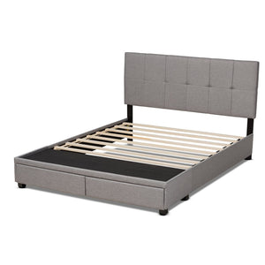 Baxton Studio Baxton Studio Queen Size Upholstered Platform Bed with Storage Drawers and Biscuit Tufted Headboard Light Netti-Grey-Queen