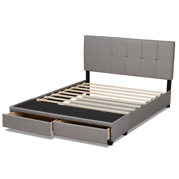 Baxton Studio Baxton Studio Queen Size Upholstered Platform Bed with Storage Drawers and Biscuit Tufted Headboard Light Netti-Grey-Queen