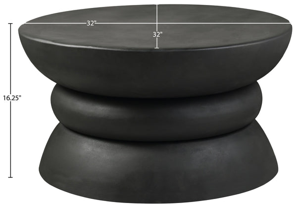Meridian Furniture Collins Art Deco Aluminum Round Coffee Table with Sculptural Design for Modern Living Rooms Black 99030Black-CT