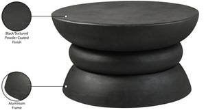 Meridian Furniture Collins Art Deco Aluminum Round Coffee Table with Sculptural Design for Modern Living Rooms Black 99030Black-CT