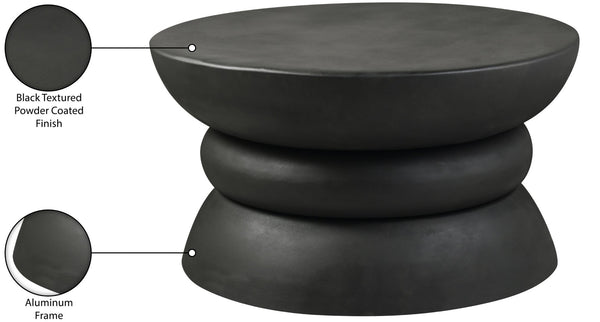 Meridian Furniture Collins Art Deco Aluminum Round Coffee Table with Sculptural Design for Modern Living Rooms Black 99030Black-CT