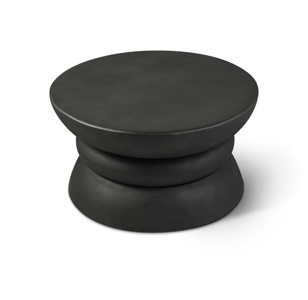 Meridian Furniture Collins Art Deco Aluminum Round Coffee Table with Sculptural Design for Modern Living Rooms Black 99030Black-CT