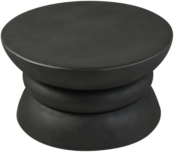 Meridian Furniture Collins Art Deco Aluminum Round Coffee Table with Sculptural Design for Modern Living Rooms Black 99030Black-CT