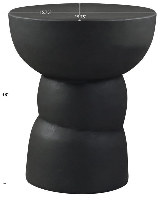 Meridian Furniture Collins Art Deco Aluminum Round End Table with Sculptural Design for Modern Living Rooms Black 99030Black-ET