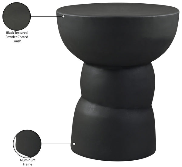 Meridian Furniture Collins Art Deco Aluminum Round End Table with Sculptural Design for Modern Living Rooms Black 99030Black-ET