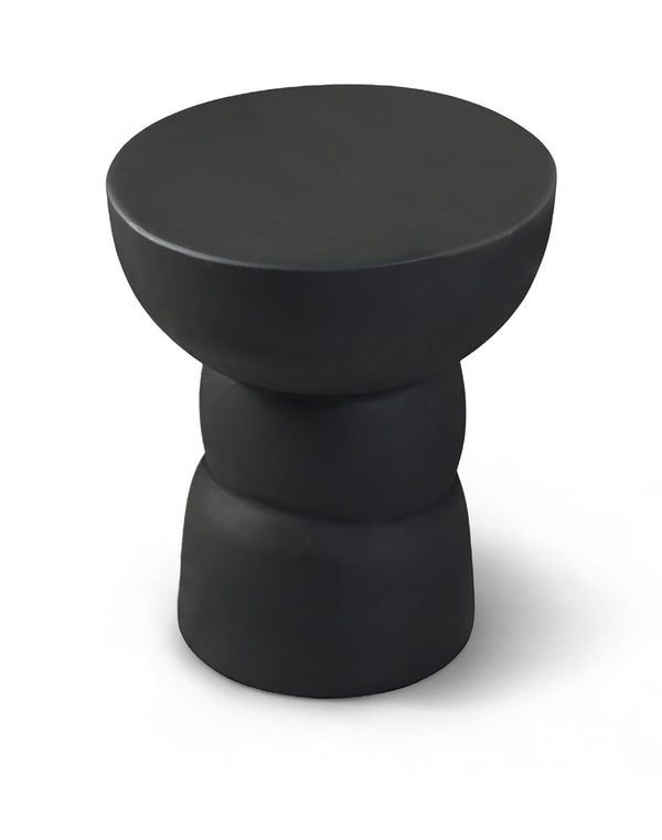 Meridian Furniture Collins Art Deco Aluminum Round End Table with Sculptural Design for Modern Living Rooms Black 99030Black-ET