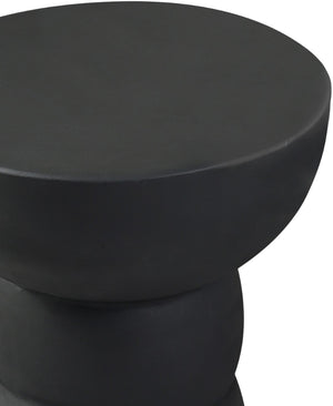 Meridian Furniture Collins Art Deco Aluminum Round End Table with Sculptural Design for Modern Living Rooms Black 99030Black-ET