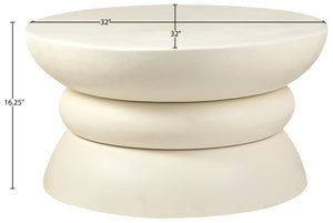 Meridian Furniture Collins Art Deco Aluminum Round Coffee Table with Sculptural Design for Modern Living Rooms Cream 99030Cream-CT
