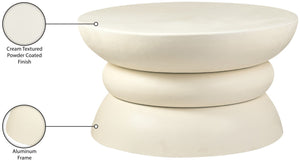 Meridian Furniture Collins Art Deco Aluminum Round Coffee Table with Sculptural Design for Modern Living Rooms Cream 99030Cream-CT