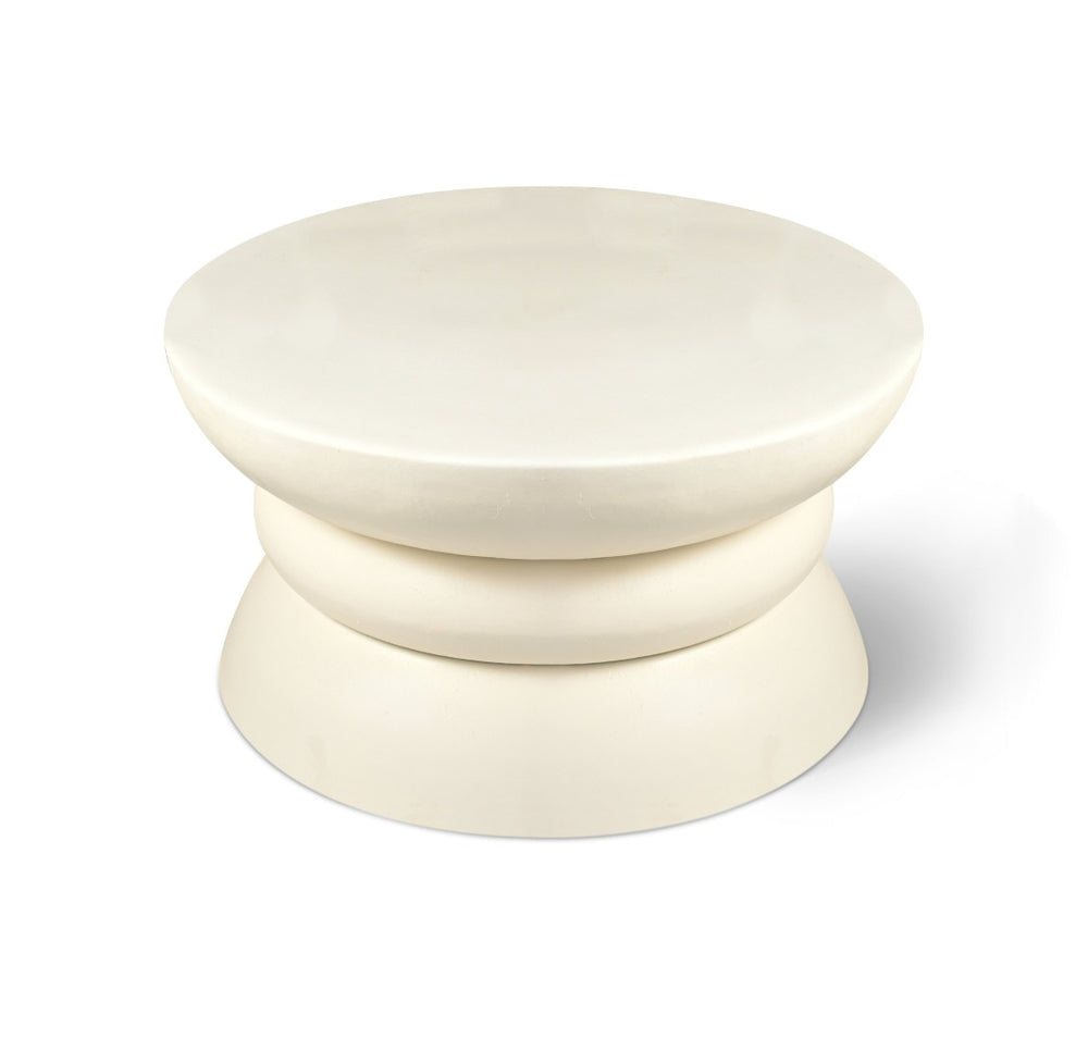 Meridian Furniture Collins Art Deco Aluminum Round Coffee Table with Sculptural Design for Modern Living Rooms Cream 99030Cream-CT