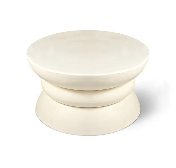 Meridian Furniture Collins Art Deco Aluminum Round Coffee Table with Sculptural Design for Modern Living Rooms Cream 99030Cream-CT