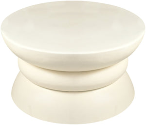 Meridian Furniture Collins Art Deco Aluminum Round Coffee Table with Sculptural Design for Modern Living Rooms Cream 99030Cream-CT
