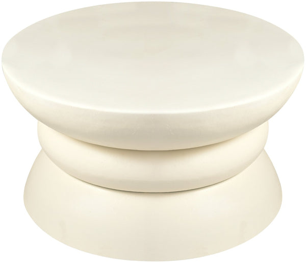 Meridian Furniture Collins Art Deco Aluminum Round Coffee Table with Sculptural Design for Modern Living Rooms Cream 99030Cream-CT