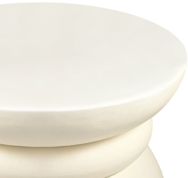 Meridian Furniture Collins Art Deco Aluminum Round Coffee Table with Sculptural Design for Modern Living Rooms Cream 99030Cream-CT