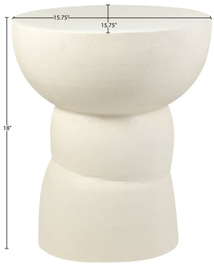 Meridian Furniture Collins Art Deco Aluminum Round End Table with Sculptural Design for Modern Living Rooms Cream 99030Cream-ET