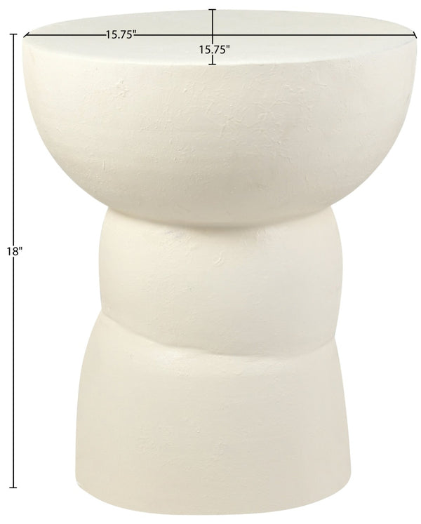 Meridian Furniture Collins Art Deco Aluminum Round End Table with Sculptural Design for Modern Living Rooms Cream 99030Cream-ET