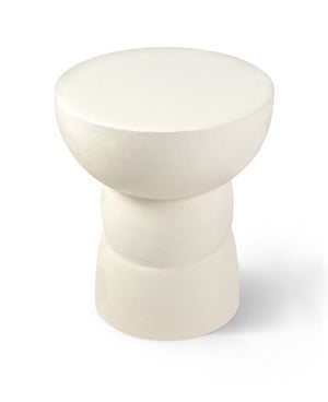 Meridian Furniture Collins Art Deco Aluminum Round End Table with Sculptural Design for Modern Living Rooms Cream 99030Cream-ET