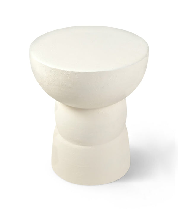 Meridian Furniture Collins Art Deco Aluminum Round End Table with Sculptural Design for Modern Living Rooms Cream 99030Cream-ET