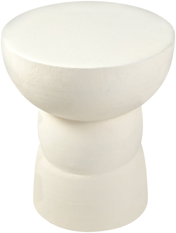 Meridian Furniture Collins Art Deco Aluminum Round End Table with Sculptural Design for Modern Living Rooms Cream 99030Cream-ET