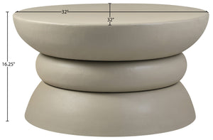 Meridian Furniture Collins Art Deco Aluminum Round Coffee Table with Sculptural Design for Modern Living Rooms Taupe 99030Taupe-CT