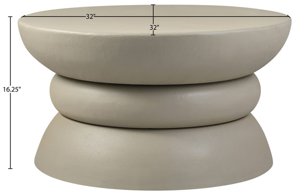 Meridian Furniture Collins Art Deco Aluminum Round Coffee Table with Sculptural Design for Modern Living Rooms Taupe 99030Taupe-CT