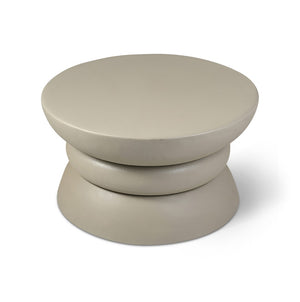 Meridian Furniture Collins Art Deco Aluminum Round Coffee Table with Sculptural Design for Modern Living Rooms Taupe 99030Taupe-CT