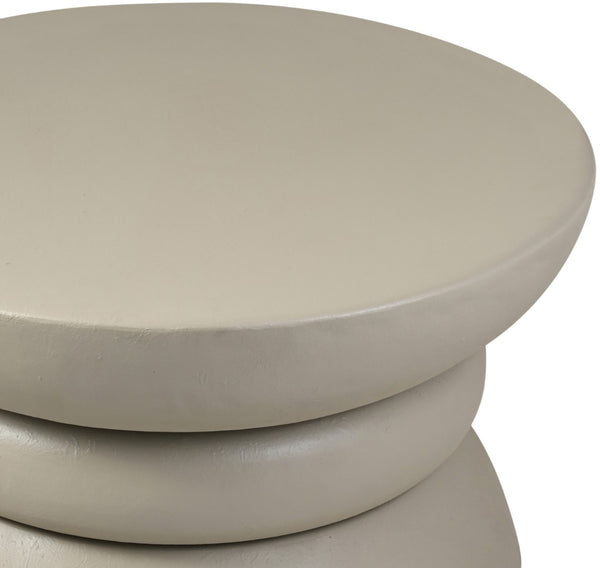 Meridian Furniture Collins Art Deco Aluminum Round Coffee Table with Sculptural Design for Modern Living Rooms Taupe 99030Taupe-CT