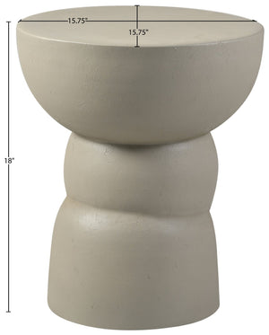 Meridian Furniture Collins Art Deco Aluminum Round End Table with Sculptural Design for Modern Living Rooms Taupe 99030Taupe-ET
