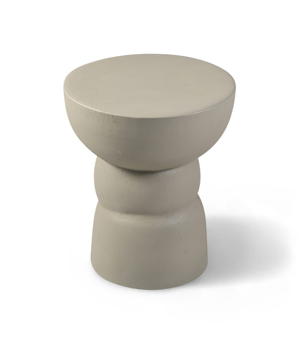 Meridian Furniture Collins Art Deco Aluminum Round End Table with Sculptural Design for Modern Living Rooms Taupe 99030Taupe-ET