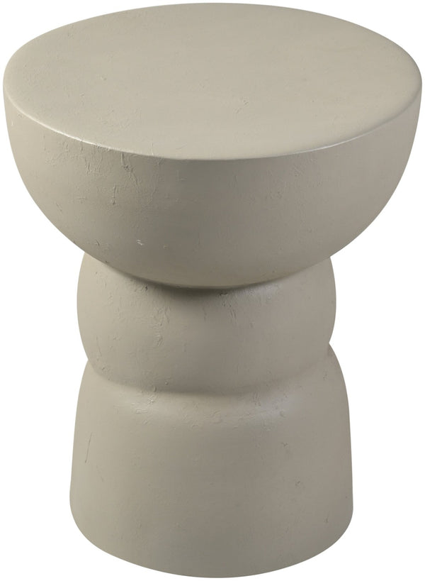 Meridian Furniture Collins Art Deco Aluminum Round End Table with Sculptural Design for Modern Living Rooms Taupe 99030Taupe-ET