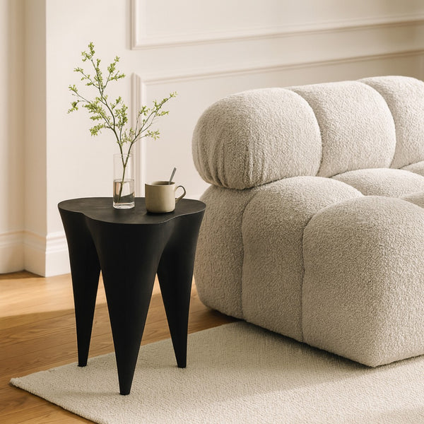 Meridian Furniture Bourges Art Deco Aluminum End Table Sculptural Powder Coated Accent for Modern Living Room Black 99031Black-ET