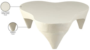 Meridian Furniture Bourges Art Deco Sculptural Aluminum Coffee Table with Curved Frame for Modern Living Rooms Cream 99031Cream-CT