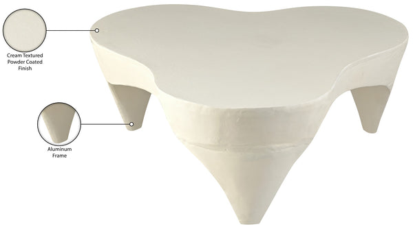 Meridian Furniture Bourges Art Deco Sculptural Aluminum Coffee Table with Curved Frame for Modern Living Rooms Cream 99031Cream-CT