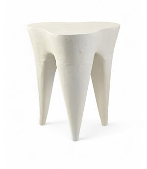 Meridian Furniture Bourges Art Deco Aluminum End Table Sculptural Powder Coated Accent for Modern Living Room Cream 99031Cream-ET
