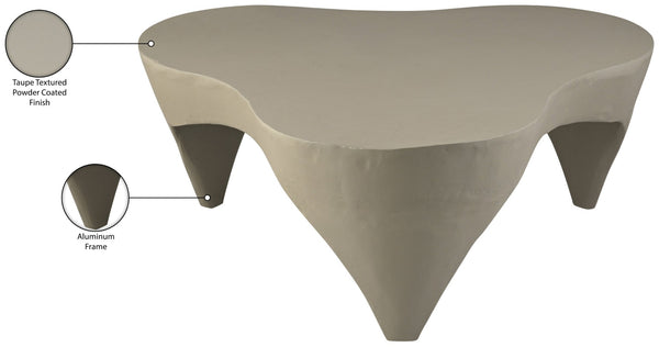 Meridian Furniture Bourges Art Deco Sculptural Aluminum Coffee Table with Curved Frame for Modern Living Rooms Taupe 99031Taupe-CT