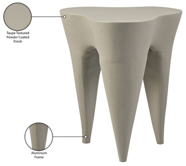 Meridian Furniture Bourges Art Deco Aluminum End Table Sculptural Powder Coated Accent for Modern Living Room Taupe 99031Taupe-ET