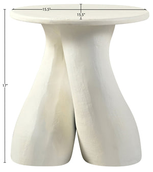 Meridian Furniture Talence Sculptural Aluminum End Table Art Deco Inspired Powder Coat Finish Living Room Accent Cream 99032Cream-ET