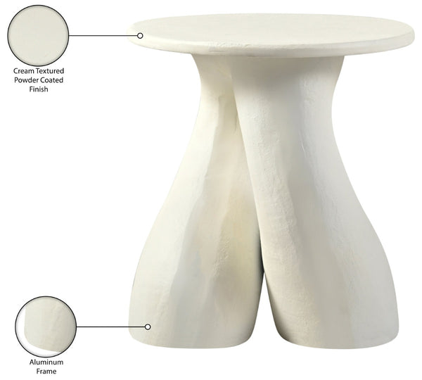 Meridian Furniture Talence Sculptural Aluminum End Table Art Deco Inspired Powder Coat Finish Living Room Accent Cream 99032Cream-ET