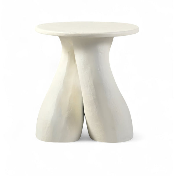Meridian Furniture Talence Sculptural Aluminum End Table Art Deco Inspired Powder Coat Finish Living Room Accent Cream 99032Cream-ET