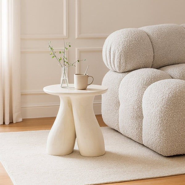 Meridian Furniture Talence Sculptural Aluminum End Table Art Deco Inspired Powder Coat Finish Living Room Accent Cream 99032Cream-ET