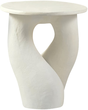 Meridian Furniture Talence Sculptural Aluminum End Table Art Deco Inspired Powder Coat Finish Living Room Accent Cream 99032Cream-ET