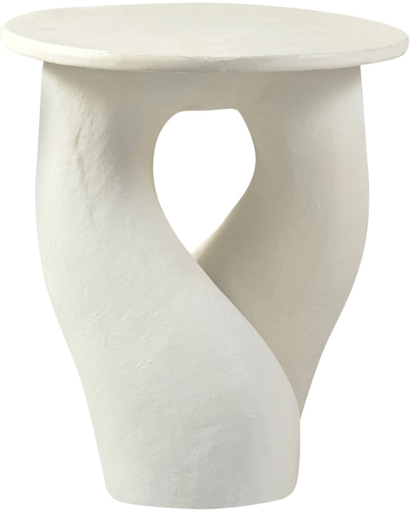 Meridian Furniture Talence Sculptural Aluminum End Table Art Deco Inspired Powder Coat Finish Living Room Accent Cream 99032Cream-ET